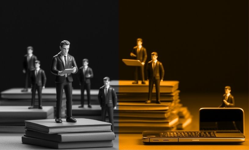 Bir yöneticinin ekibindeki çalışana görev ve sorumluluk devrettiği, güven ve iş birliğini simgeleyen profesyonel iş ortamı görseli.