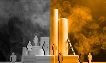 Organizasyonel yapıyı ve yükselen basamakları inceleyen bir lider silüeti; kurumsal dönüşümü, yetenek yönetimini ve stratejik değişim sürecini simgeleyen görsel.