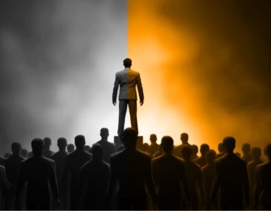 Ekibine yön veren, özgüvenli ve vizyon sahibi bir lider silüeti; ileri seviye yönetim becerilerini ve stratejik liderlik duruşunu simgeleyen görsel.