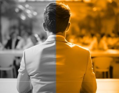 Ofis ortamında ekibine yön veren özgüvenli bir yönetici figürü; bireysel çalışandan liderliğe geçiş sürecini, rol değişimini ve yönetim becerilerini simgeleyen görsel.